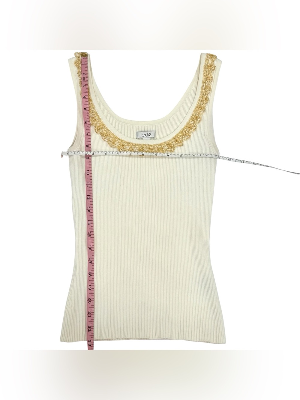 Cache Cream Ribbed Tank with Gold Trim | Size S - Picture 6 of 7